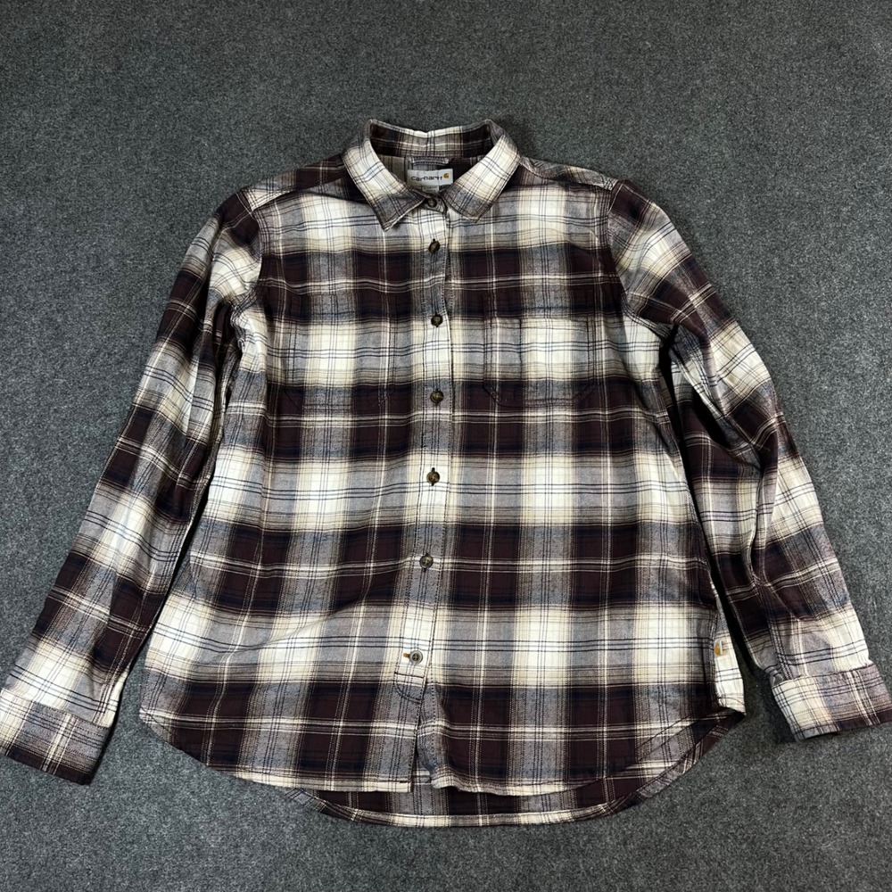 Carhartt Brown Plaid Button Down Flannel Shirt Womens Large Outdoor workwear